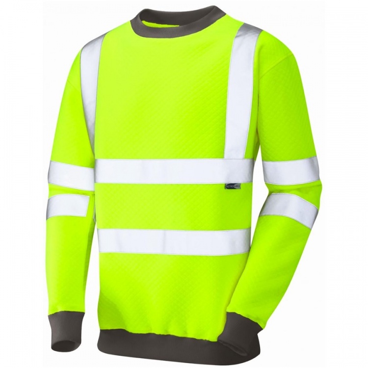 Leo WorkwearSS05-Y WinkleighEcoViz Hi Vis Sweatshirt Crew Neck Yellow ISO 20471 Class 3
